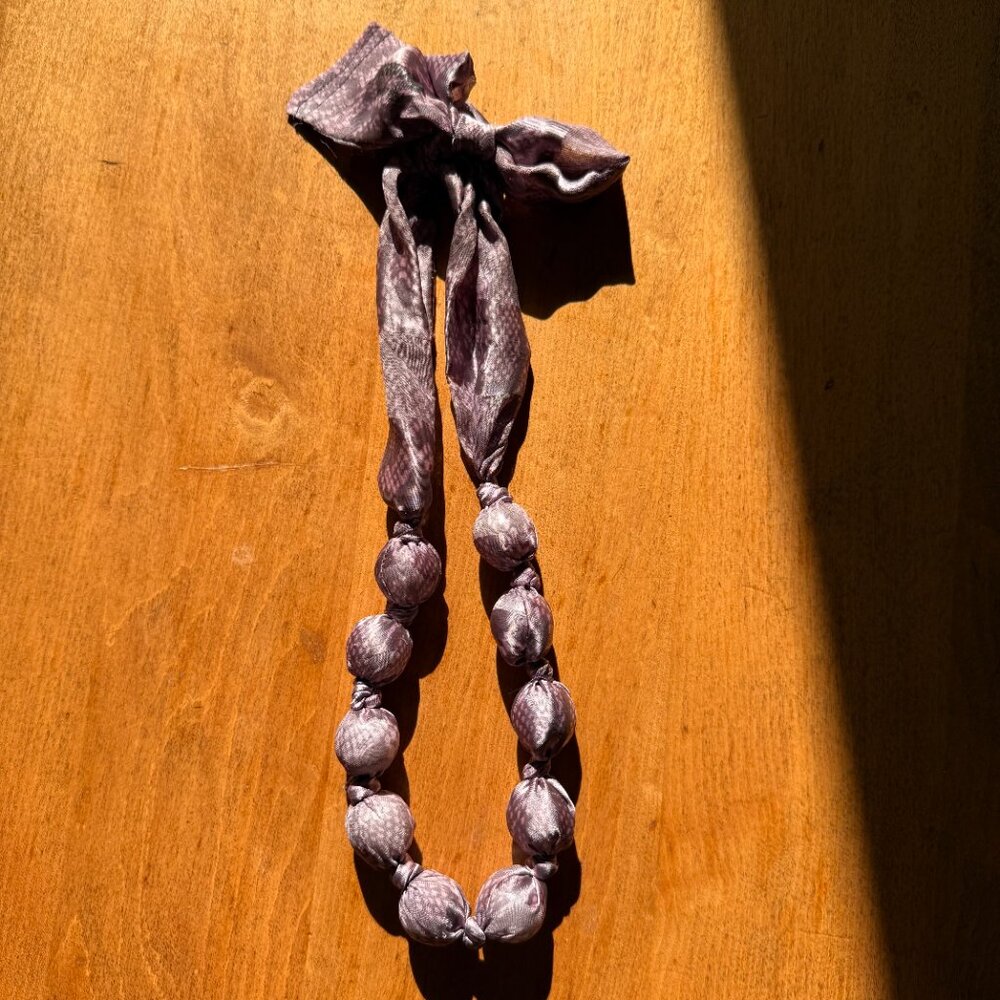 Purple Snakeskin Pattern Fabric Knotted Beaded Necklace